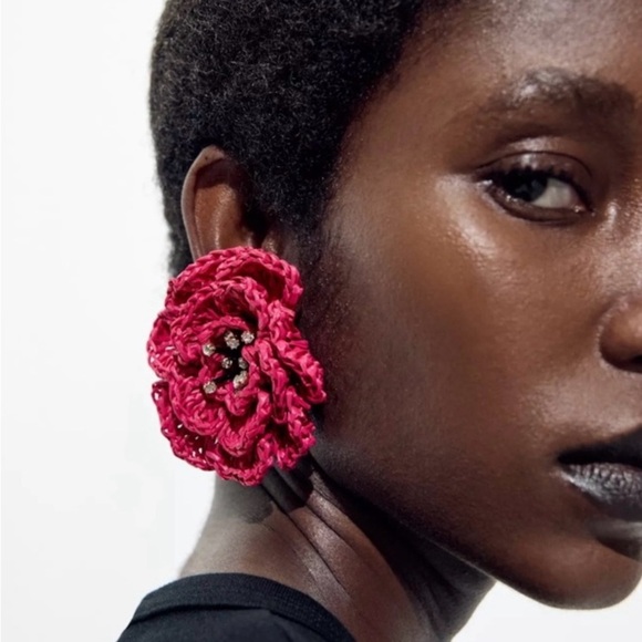 Zara Raffia Flower Earrings - Picture 9 of 9